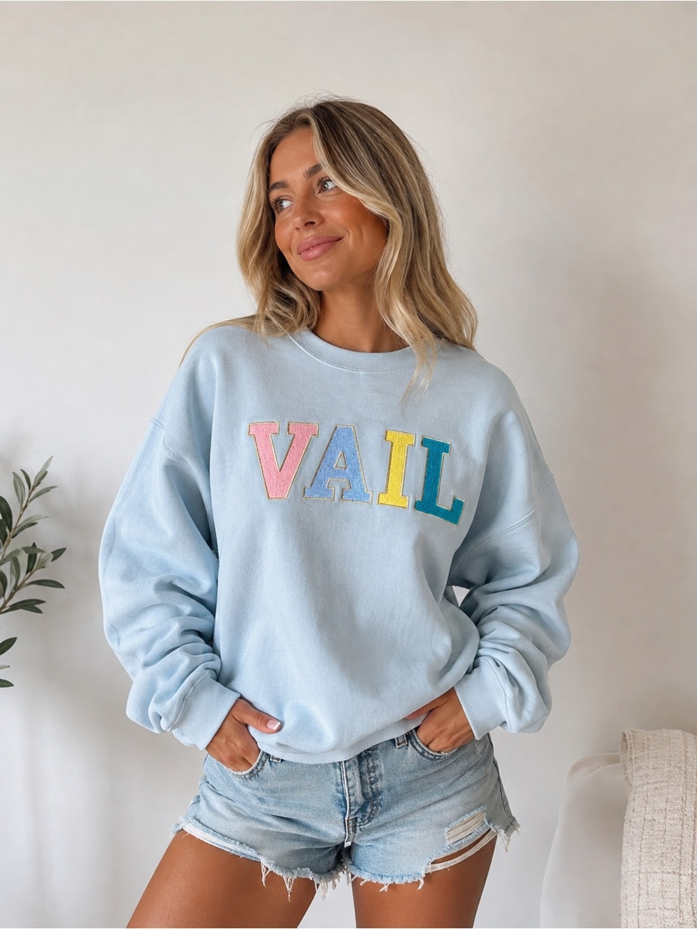 Vail Embroidered Light Blue Crew Sweatshirt